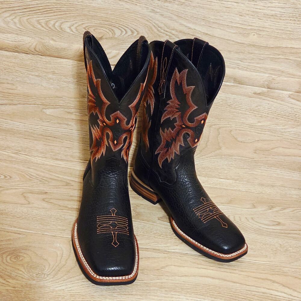 Ariat Tombstone Black Leather Square Toe Western Cowboy Boots Mens Size 12D - Picture 3 of 8